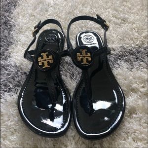 Tory Burch Dillan patent black sandals